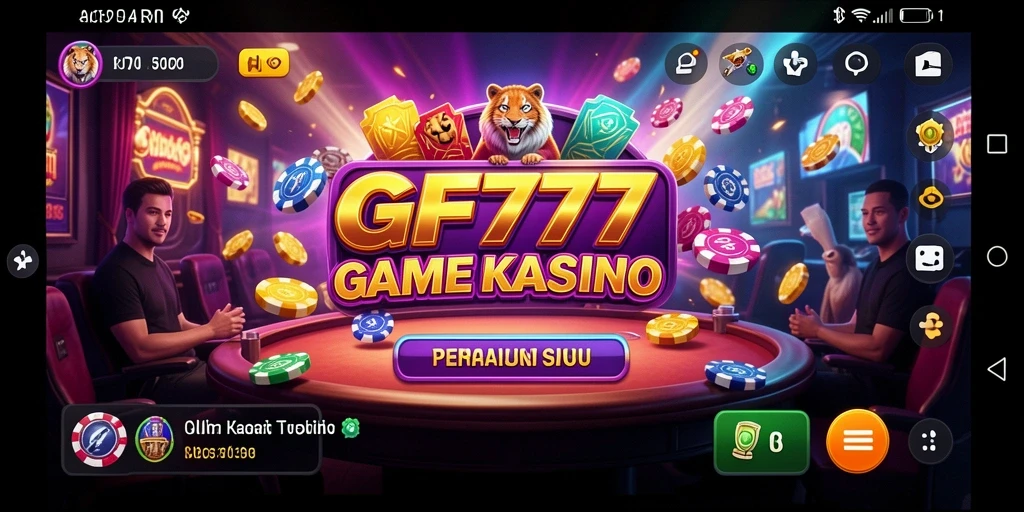Screenshot utama GF777 menampilkan gameplay Kasino yang mendebarkan.