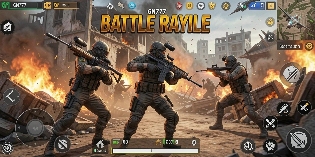 Tampilan gameplay GN777 dengan aksi seru di arena pertempuran.