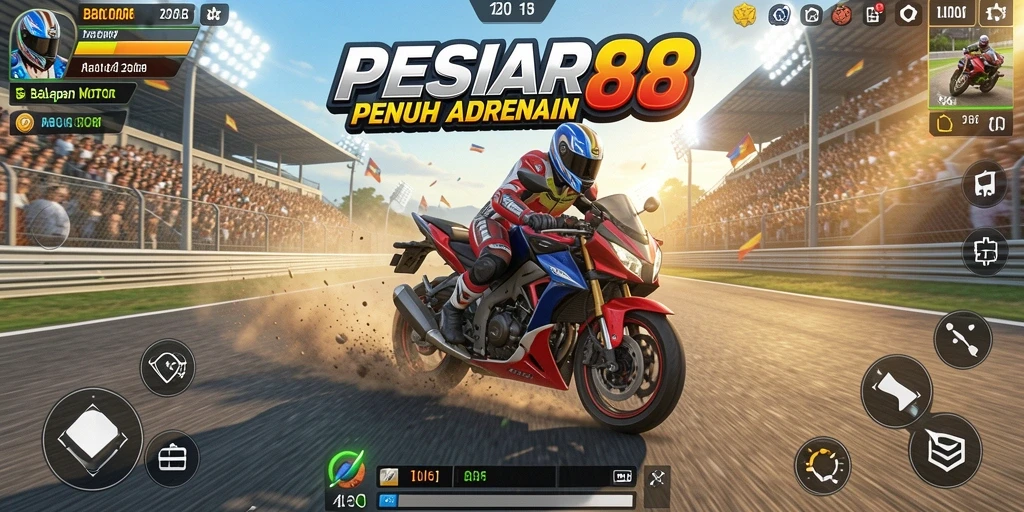 Screenshot PESIAR88 menampilkan aksi balapan motor yang intens dan mendebarkan.