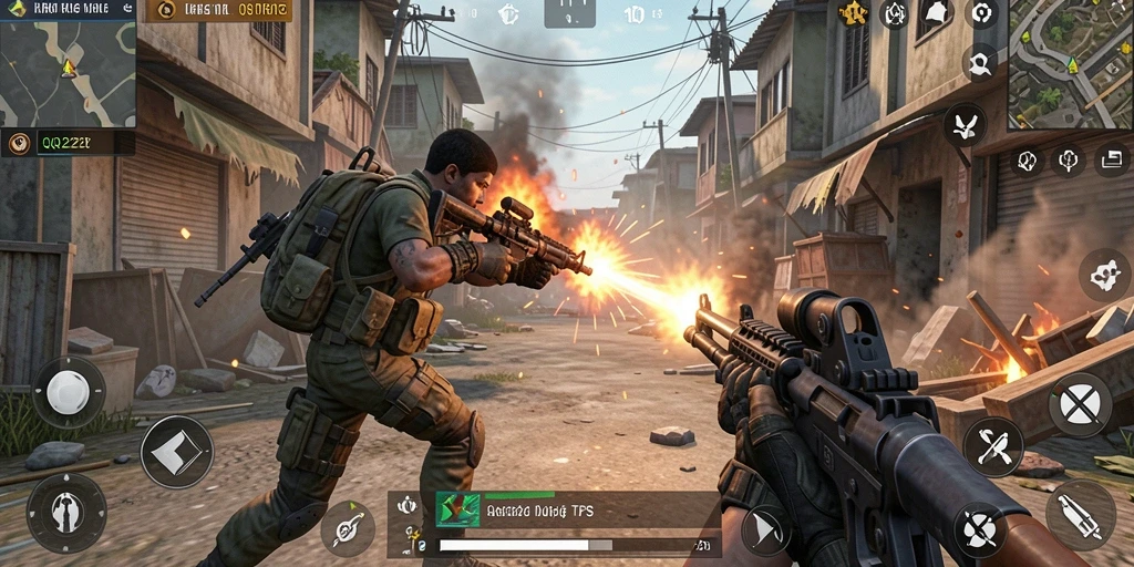 Screenshot gameplay dari QQ222 menampilkan aksi seru TPS.