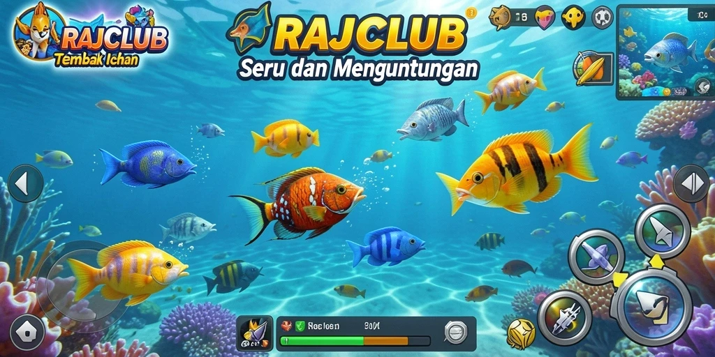 Tangkapan layar gameplay RAJACLUB yang menampilkan aksi menembak ikan.