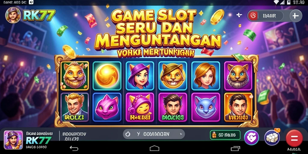 Tampilan gameplay Slot RK77 yang mendebarkan dan penuh warna.